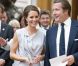 Kate Middleton, superbe dans une robe Roksanda Ilincic déjà portée en 2011 à Los Angeles, lors de la réception Creative Industries organisée par le Founders Forum et pour la campagne gouvernementale GREAT, à l'Académie royale des arts de Londres, le 30 juillet 2012, en marge des JO.