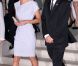 Kate Middleton a été raccompagnée par le secrétaire d'Etat à la Culture Jeremy Hunt après la réception Creative Industries organisée par le Founders Forum et pour la campagne gouvernementale GREAT, à l'Académie royale des arts de Londres, le 30 juillet 2012, en marge des JO.