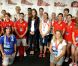 Kate Middleton en visite au Team GB au village olympique le 9 août 2012 lors des JO de Londres.