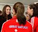 Kate Middleton en visite au Team GB au village olympique le 9 août 2012 lors des JO de Londres.