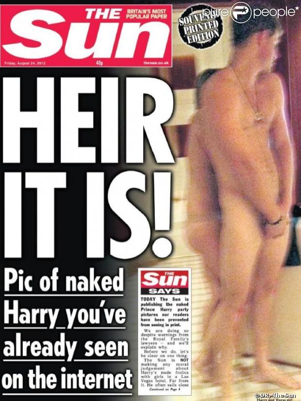 Le prince Harry à la une de  The Sun  le 24 août 2012. Le tabloïd britannique parle de débat national et de test crucial pour la liberté de la presse.
