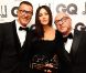 Stefano Gabbana et Domenico Dolce en compagnie de leur égérie Monica Bellucci sont récompensés de l'award de Créateurs de l'Année lors des GQ Men Of The Year Awards 2012. Londres, le 4 septembre 2012.
