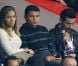 Thiago Silva et sa compagne au côté d'Ezequiel Lavezzi lors du match du Paris Saint-Germain face à Toulouse (2-0) le 14 septembre 2012 à Paris
