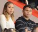 Thiago Silva et sa compagne  lors du match du Paris Saint-Germain face à Toulouse (2-0) le 14 septembre 2012 à Paris