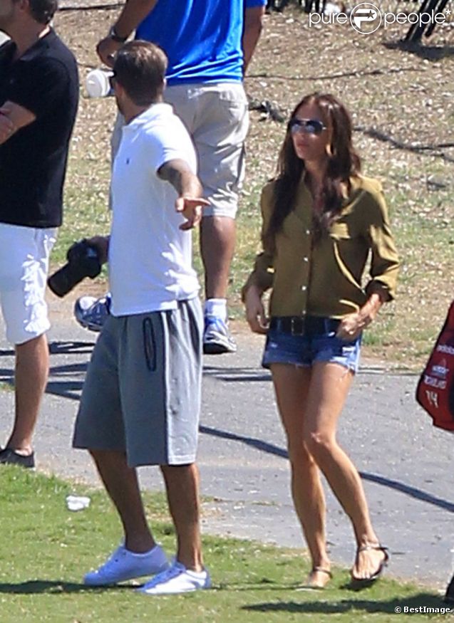 Exclusif - David et Victoria Beckham, aux premières loges du match de football de leurs fils Romeo et Cruz. Los Angeles, le 23 septembre 2012.