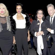 <p>Amanda Lear, Farida Khelfa, Nana Mouskouri et Jean Paul Gaultier arrivent à la fondation Mapfre pour le vernissage de l'exposition The Fashion World of Jean Paul Gaultier : from the Sidewalk to the Catwalk. Madrid, le 4 octobre 2012.</p>