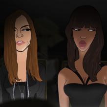 Carine Roitfeld, Naomi Campbell et le chat de Cheshire dans Electric Holiday, le dessin animé Disney célébrant la campagne de fin d'année de Barney's New York.