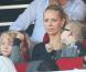 Helena Seger et ses enfants Maximilian et Vincent lors du match entre le PSG et Sochaux au Parc des Princes le 29 septembre 2012 à Paris