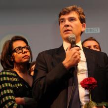 Arnaud Montebourg et Audrey Pulvar à Paris, le 9 octobre 2011.