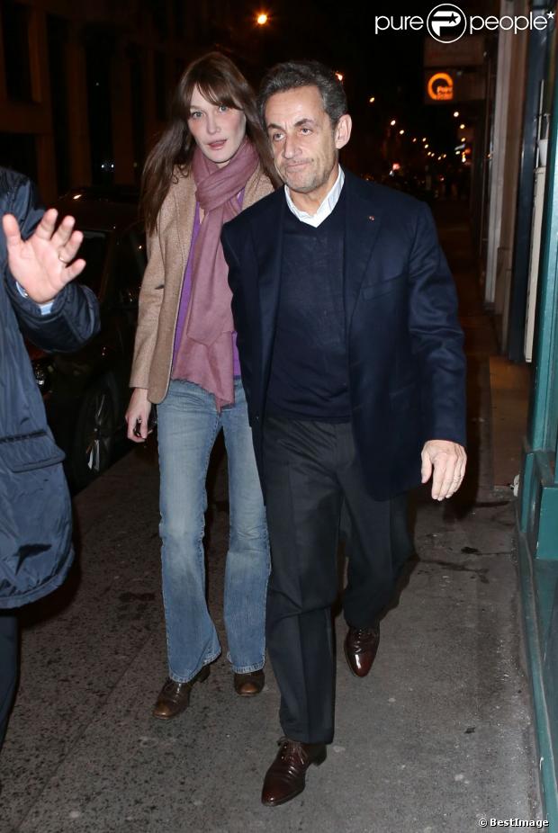Nicolas Sarkozy et Carla Bruni - pour la 58e anniversaire de Nicolas Sarkozy au restaurant Giulio Rebellato - à Paris le 28 janvier 2013.