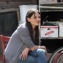 Exclusive - Katie Holmes takes a break while shooting with debutant director Paul Dalio (Ray Dalio's son) and producer Spike Lee at Odessa in the East Village, New York City, NY, USA, April 10, 2013. Photo by Santiago & Lisvett Baez/Ramey Agency/ABACAPRESS.COM11/04/2013 - New York City
