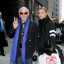 Charles Aznavour et sa fille Katia à New York le 6 avril 2013