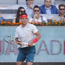 Rafael Nadal lors du match qui l'oppose à  Ferrer à l'open de tennis de Madrid le 10/05/2013