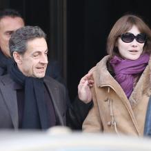Nicolas Sarkozy et Carla Bruni à la sortie du Royal Monceau samedi 9 février 2013.