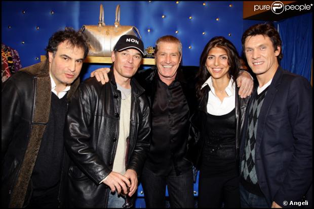 Raphaël Mezrahi, Laurent Baffie, Jean-Claude Damon et sa fiancée Hoda et Marc Lavoine à l'ouverture de la boutique Christian Audigier à Paris