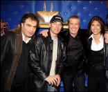 Raphaël Mezrahi, Laurent Baffie, Jean-Claude Damon et sa fiancée Hoda et Marc Lavoine à l'ouverture de la boutique Christian Audigier à Paris