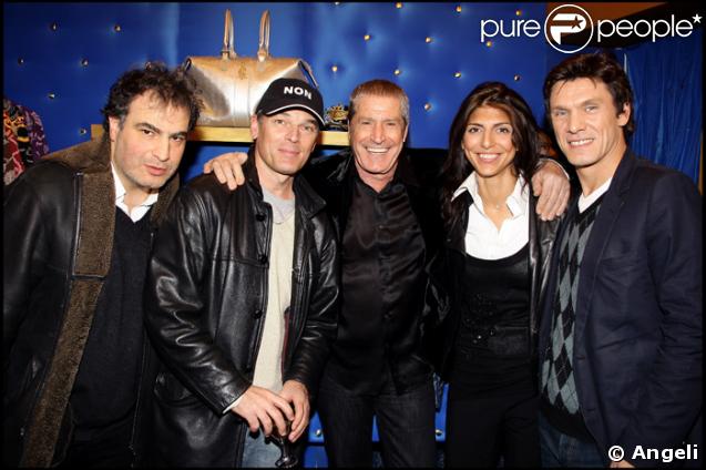 Raphaël Mezrahi, Laurent Baffie, Jean-Claude Damon et sa fiancée Hoda et Marc Lavoine à l'ouverture de la boutique Christian Audigier à Paris