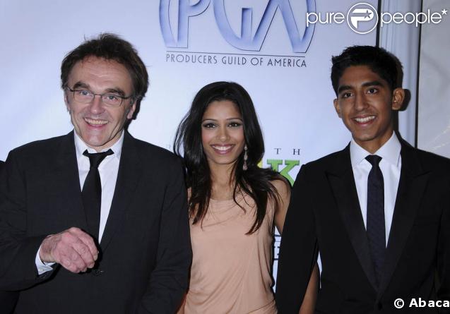Danny Boyle, Freida Pinto et Dev Patel 