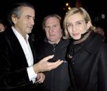 BHL, Gérard Depardieu et Melita Toscan du Plantier à la première de  Bernard-Henri Lévy, la déraison d'une histoire . 04/02/09