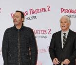 Steve Martin et Jean Reno à l'avant-première de  La panthère rose 2 , à Moscou. 09/02/09