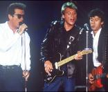 Alain Bashung avec Johnny Hallyday et Eddy Mitchell au Palais des Sports de Paris le 24 juin 1989 