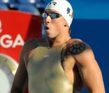 Frédérick Bousquet au départ de sa demi-finale du 100 m nage libre, lors des Championnats du monde de natation, en juillet 2009