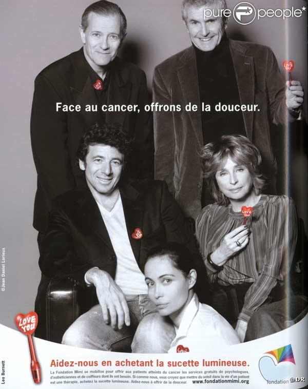 Patrick Bruel, Emmanuelle Béart, Claude Lelouch, Francis Huster et Danièle Thompson posant pour la campagne de la Fondation Mimi 