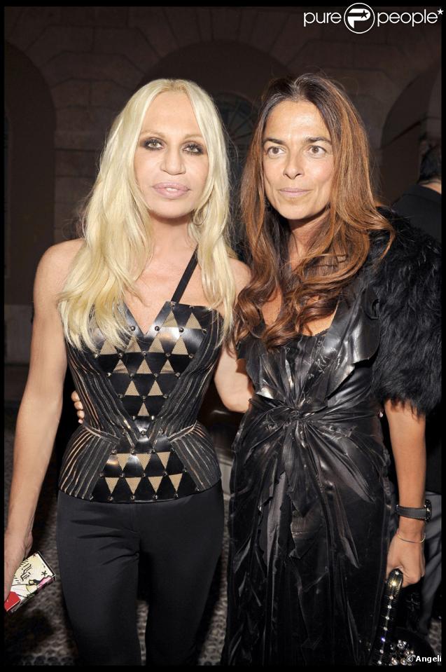 Soirée Versace à Milan, le 25/09/09, à l'occasion de la Fashion Week. Donatella Versace et Cristina Lucchini. 