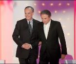 Frédéric Mitterrand et Michel Drucker à l'enregistrement de Vivement Dimanche, le 7 octobre 2009 (diffusion le 11 octobre 2009)