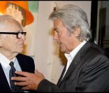 Pierre Cardin et Alain Delon à l'exposition Inclusions et Portraits. 13/10/09