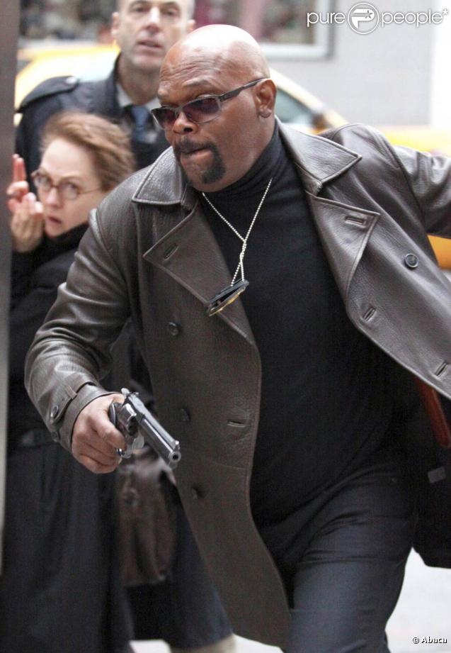 Samuel L. Jackson, sur le tournage de  The Other Guys , la nouvelle comédie policière d'Adam McKay, qui se tourne à New York, le 23 octobre 2009 !