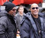 Samuel L. Jackson et Dwayne Johnson, sur le tournage de  The Other Guys , la nouvelle comédie policière d'Adam McKay, qui se tourne à New York, le 23 octobre 2009 !