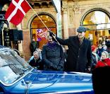 Joachim de Danemark donne le départ du 13e Rallye Historique de Monte-Carlo à Copenhague, le 28 janvier 2010