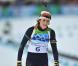 Marie-Laure Brunet lors de sa troisième place du 10 km du biathlon, à l'occasion des J.O. de Vancouver, le 16 février 2010.