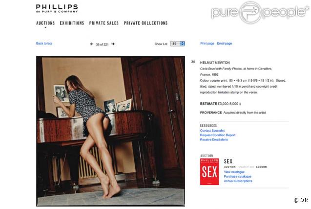 Carla Bruni par Helmut Newton, un cliché vendu dans le cadre de la vente  Sex  de Phillips de Pury & Company, à Londres, le 19 mars 2010 ! 
