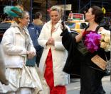 Kristin Davis Kim Cattrall et Sarah Jessica Parker sur le tournage du film Sex and The City