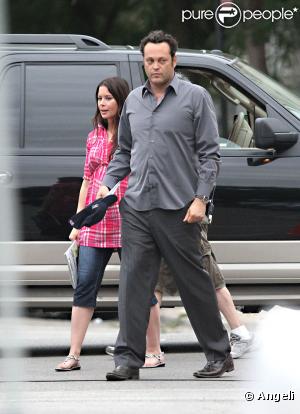 Vince Vaughn et sa femme Kyla Weber sur le tournage de What you don't know à Chicago, le 30 juillet 2010