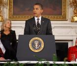 Barack Obama, président des Etats-Unis, en plein discours à La Maison Blanche, le 4 octobre 2010