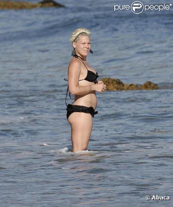 Pink enceinte au bord de la mer à Los Angeles, le 14 novembre 2010