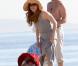 Amy Adams, son fiancé et leur fillette Aviana à la plage. Los Angeles, janvier 2011