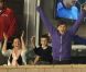 Romeo, Brooklyn et Cruz, la main sur le coeur, suivent l'hymne afin de soutenir leur papa David Beckham lors du match opposant les LA Galaxy au Portland Timbers  au Depot Center de Los Angeles le 23 avril 2011