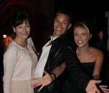 Cécilia Hornus, Ambroise Michel et Dounia Coesens en grande forme lors de la soirée Canal + organisée à Cannes, le vendredi 13 mai 2011.