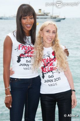 Naomi Campbell et Franca Sozzani à Cannes, le 15 mai, pour la promotion de leur collecte de fonds Fashion for relief en faveur du Japon.
