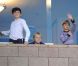 Brooklyn, 12 ans, Roméo, 8 ans, et Cruz, 6 ans assistent au match de leur père David Beckham avec les Galaxy contre D.C. United, à Los Angeles, le 3 juin 2011.
