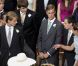 Charlotte, Andrea, Pierre Casiraghi, avec leurs cousins Louis et Pauline Ducruet, lors de la cérémonie religieuse  du mariage du prince Albert et de Charlene Wittstock, à Monaco, le 2  juillet 2011