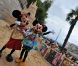 Mickey et Minnie ont fait la fête lors de l'inauguration du grand château de sable de la Belle au Bois Dormant à Paris Plages, le 23 juillet 2011 
