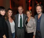 Géraldine Pailhas, Melle Agnès, Denis Cans (PDG Nestlé Waters) et son épouse et Christopher Thompson lors de la soirée San Pellegrino avec BVLGARI à la piscine du Ritz le lundi 17 octobre 2011 à Paris
