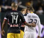 David Beckham et Thierry Henry le 4 novembre 2011 au Home Depot Center de Los Angeles lors de la demi-finale de conférence de la MLS face aux Red Bulls de New York