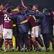 L'Olympique Lyonnais savoure sa victoire face au Dinamo Zagreb 7-1 le 7 décembre 2011 à Zagreb <br />