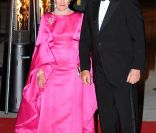 La reine Sonja et le roi Harald de Norvège. Dîner de gala à la salle de concert de Copenhague dans le cadre du jubilé des 40 ans de règne de la reine Margrethe II, samedi 14 janvier 2012. 1500 convives de marque étaient invités.